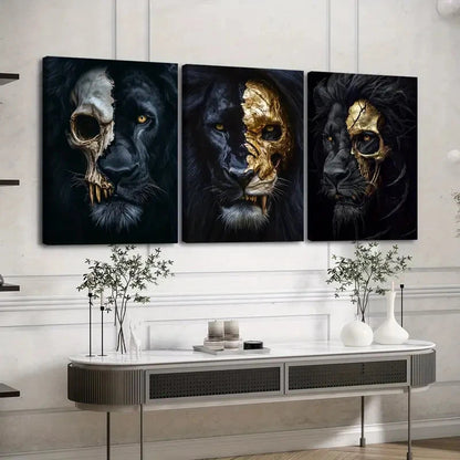 3pcs Dragon Trio with Skull Accents, Black & White Wall Art Set Canvas Framed 60x90cm - High Quality Print 100% Australian Made Wall Canvas Ready to Hang - Bella Home Decor
