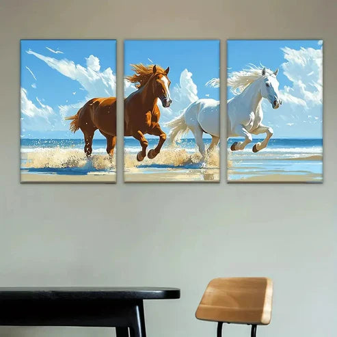 3pcs Two Horses Running on the Beach Wall Art Set Canvas Unframed - High Quality Print 100% Australian Made Wall Canvas