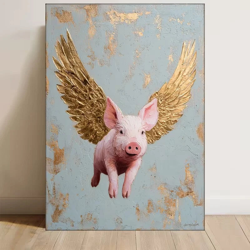 Flying Pig with Golden Wings Metal Print Ready to Hang - Bella Home Decor