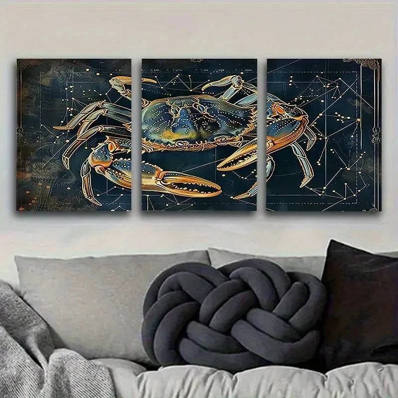 3pcs Astrological Crab Art Print Wall Art Set Canvas Framed 50x70cm - High Quality Print 100% Australian Made Wall Canvas Ready to Hang - Bella Home Decor