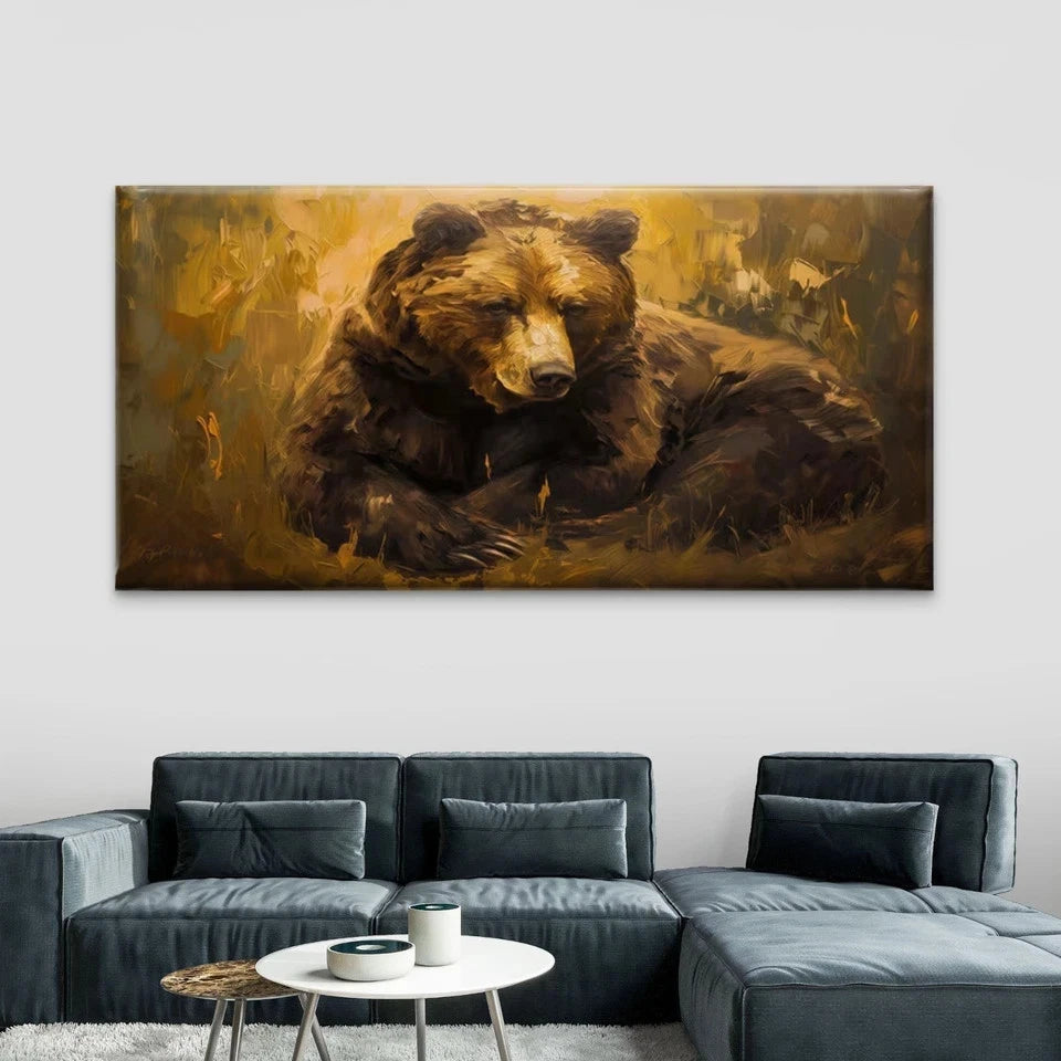 Brown Bear Wildlife Wall Art Canvas Office Home Room Framed 120x60cm