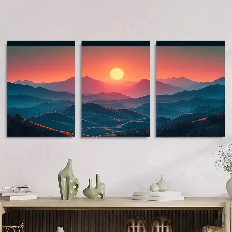 3pcs Warm Mountain Sunrise Nacture Perfect Wall Art Set Canvas Framed 40x60cm - High Quality Print 100% Australian Made Wall Canvas Ready to Hang - Bella Home Decor