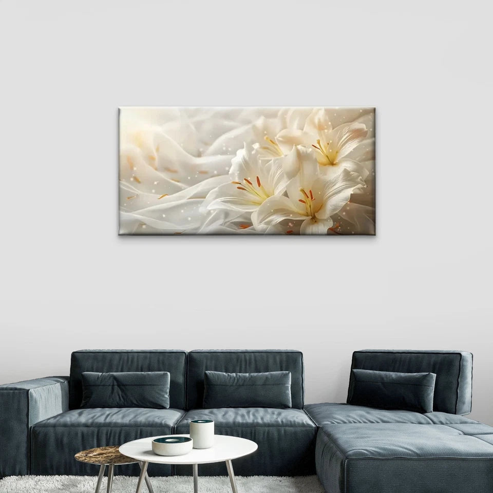 White Flowers Petal Wall Art Canvas Office Home Room Framed 120x60cm