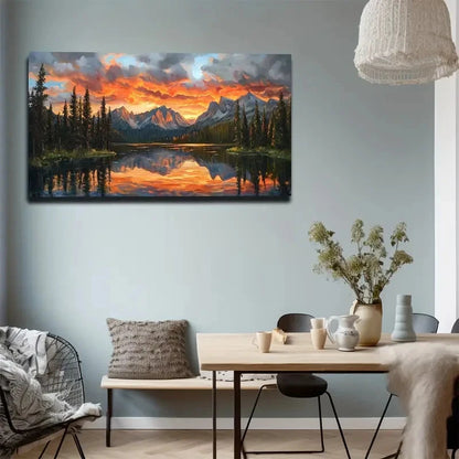 Serene Lake Sunset Landscape Wall Art canvas office home room framed 120x60cm - Bella Home Decor