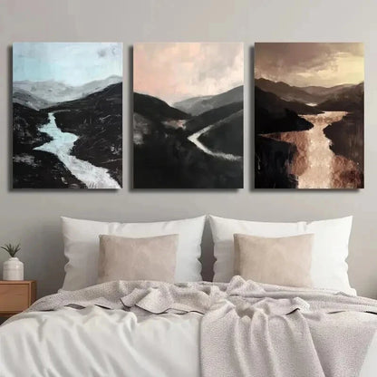 3pcs Tranquil Valley Landscapes with Waterfalls Wall Art Set Canvas Framed 40x60cm - High Quality Print 100% Australian Made Wall Canvas Ready to Hang