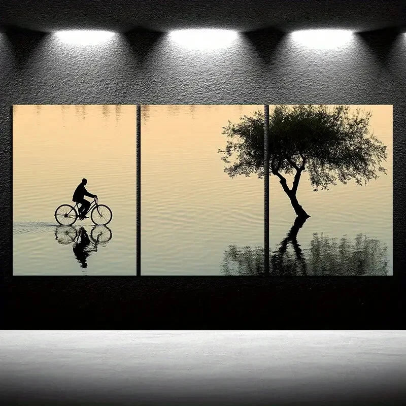 3pcs Reflection of Trees on The Lake Surface Metal Print Ready to Hang Art - Bella Home Decor