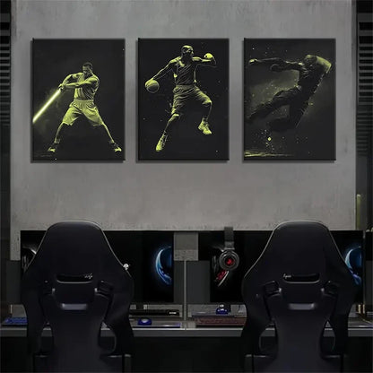 3pcs Neon Basketball Sci-Fi Futuristic Perfect Wall Art Set Canvas Framed 50x70cm - High Quality Print 100% Australian Made Wall Canvas Ready to Hang