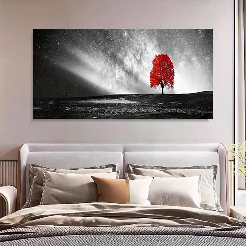 Red Tree Of Life In Starry Sky Spring Wall Art Canvas Office Home Room Framed 120x60cm - Bella Home Decor