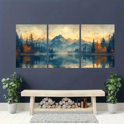 3pcs Abstract Mountain Forest Lake Perfect Wall Art Set Canvas Framed 60x90cm - High Quality Print 100% Australian Made Wall Canvas Ready to Hang - Bella Home Decor