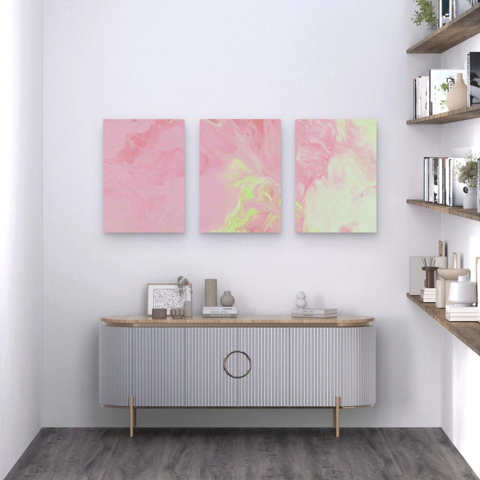 3pcs Grunge Paint Art Bright Ink Stains Metal Print Ready to Hang Art