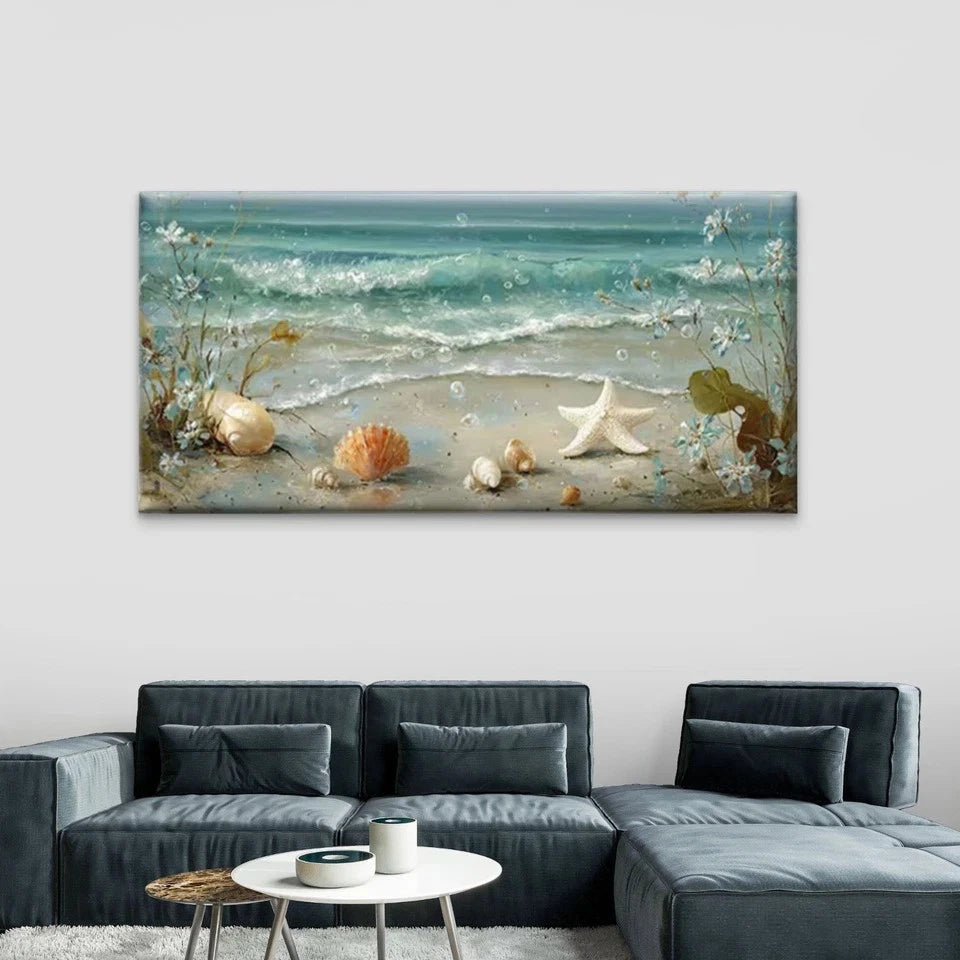 Ocean Waves, Starfish Wall Art Canvas Office Home Room Framed 120x60cm
