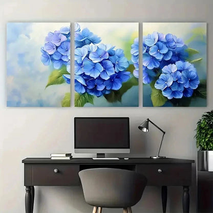 3pcs Hydrangea Flowers Impasto Floral Perfect Wall Art Set Canvas Framed 60x90cm - High Quality Print 100% Australian Made Wall Canvas Ready to Hang