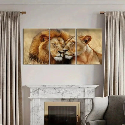 3pcs Lion & Lioness Couple Nature Serenity Wall Art Set Canvas Framed 40x60cm - High Quality Print 100% Australian Made Wall Canvas Ready to Hang - Bella Home Decor