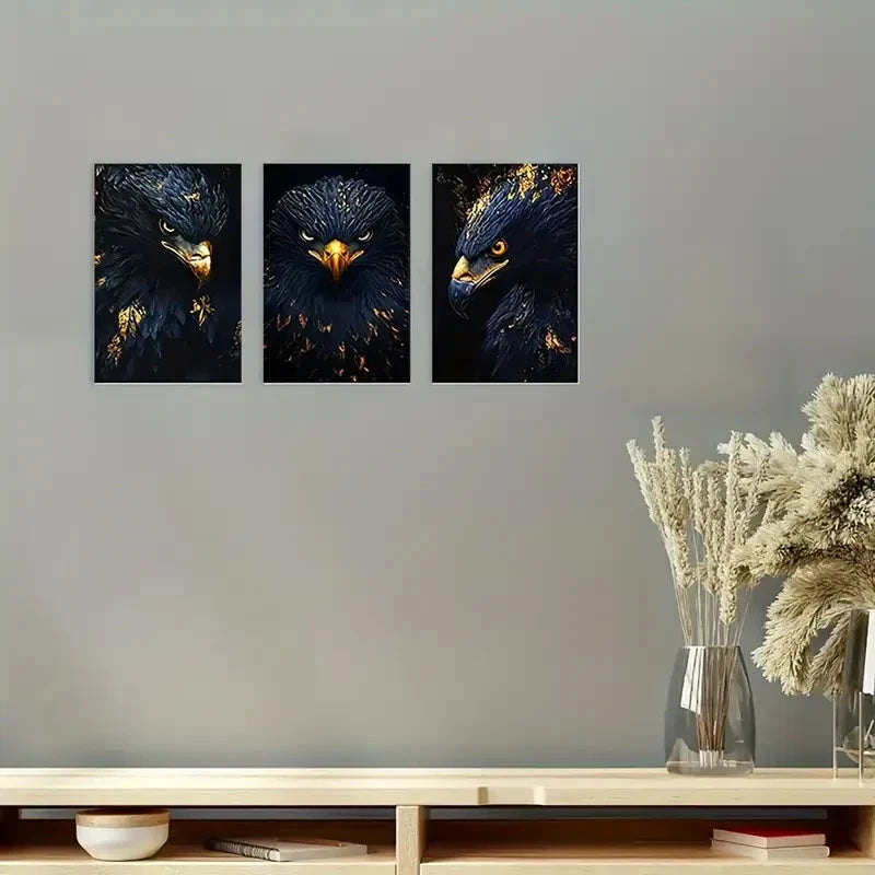 3pcs Eagle Modern Black & Golden  Wall Art Set Canvas Framed 50x70cm - High Quality Print 100% Australian Made Wall Canvas Ready to Hang - Bella Home Decor