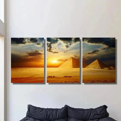 3pcs Cairo Egyptian Pyramids Desert Painting Wall Art Set Canvas Unframed - High Quality Print 100% Australian Made Wall Canvas