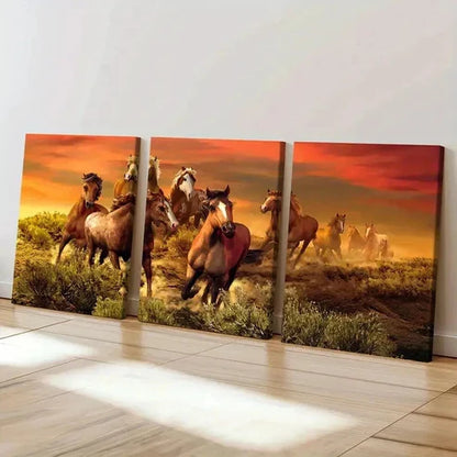 3pcs Horses Running At Sunset Grassland Wall Art Set Canvas Unframed - High Quality Print 100% Australian Made Wall Canvas