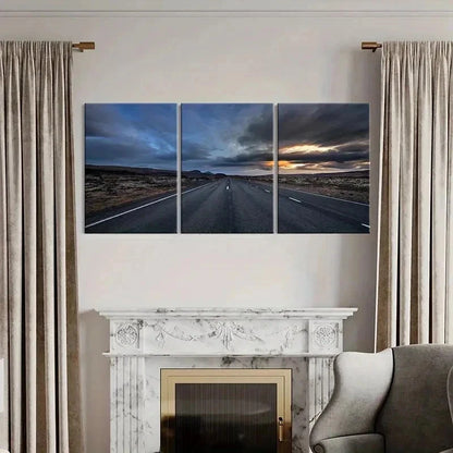 3pcs Road at Dusk & Sunset Landscape Wall Art Set Canvas Framed 50x70cm - High Quality Print 100% Australian Made Wall Canvas Ready to Hang