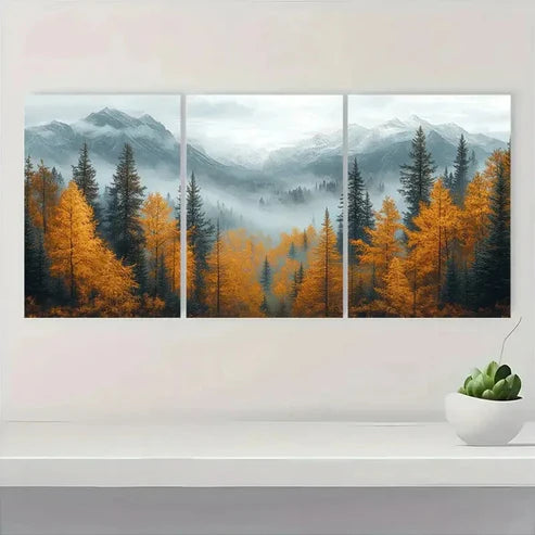 3pcs Scene with Pine Trees & Snowy Peak Wall Art Canvas Unframed - High Quality Print 100% Australian Made Wall Canvas - Bella Home Decor