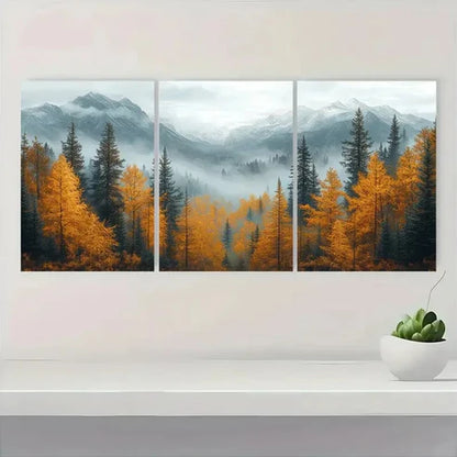 3pcs Scene with Pine Trees & Snowy Peak Wall Art Canvas Unframed - High Quality Print 100% Australian Made Wall Canvas - Bella Home Decor