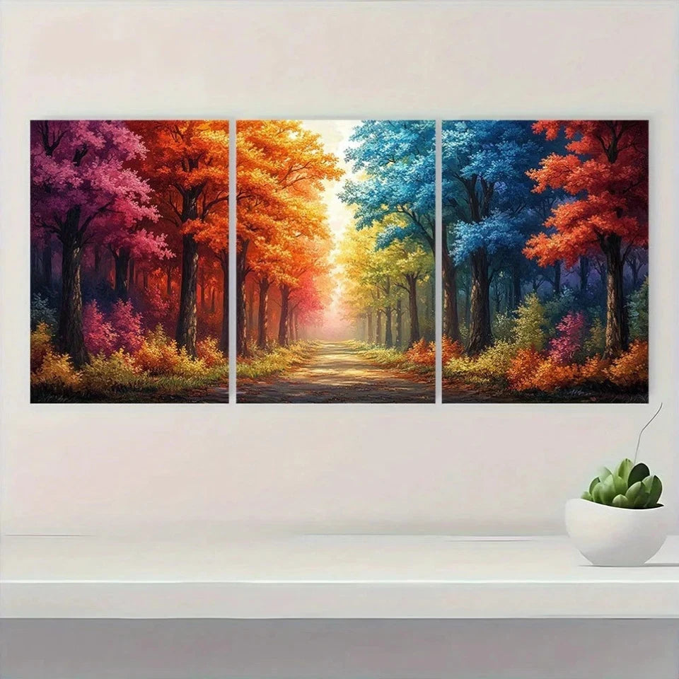 3pcs Colorful Vibrant Autumn Forest Wall Art Set Canvas Framed 60x90cm - High Quality Print 100% Australian Made Wall Canvas Ready to Hang - Bella Home Decor