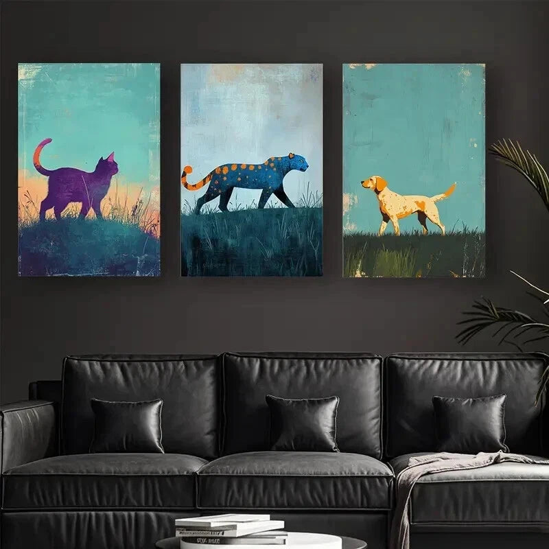 3pcs Animal and Hillside Landscape Perfect Wall Art Set Canvas Framed 60x90cm - High Quality Print 100% Australian Made Wall Canvas Ready to Hang - Bella Home Decor