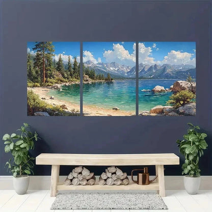 3pcs Tahoe Lake California Landscape Perfect Wall Art Set Canvas Framed 50x70cm - High Quality Print 100% Australian Made Wall Canvas Ready to Hang - Bella Home Decor