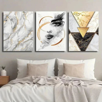 3pcs Beautiful Female Face Marble Texture Wall Art Set Canvas Unframed - High Quality Print 100% Australian Made Wall Canvas
