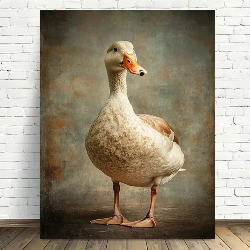 Beautiful Stately Goose Portrait Vintage Painting 40x60cm Metal Print Ready to Hang - Bella Home Decor