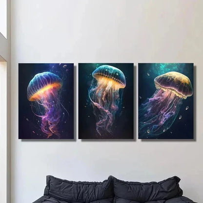 3pcs Vibrant Galaxy Jellyfish Sea Life Wall Art Set Canvas Unframed - High Quality Print 100% Australian Made Wall Canvas