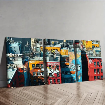 3pcs Graffiti Rooftops New York Color Perfect Wall Art Set Canvas Unframed - High Quality Print 100% Australian Made Wall Canvas