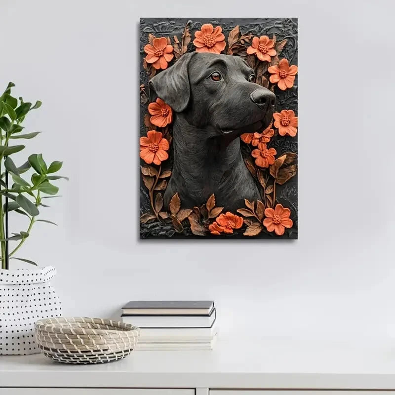 Featuring a Black Lab Surrounded by Heart Painting  40x60cm Metal Print Ready to Hang - Bella Home Decor