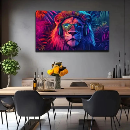 Headphones & Glasses Tropical Wall Art Canvas Office Home Room Framed 120x60cm