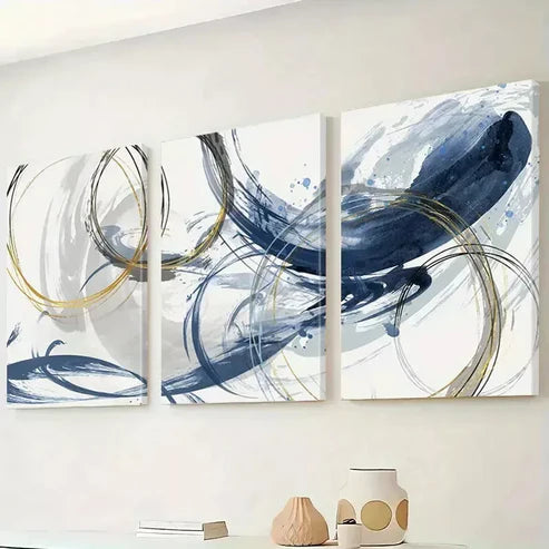 3pcs Abstract Blue Texture Wall Art Set Canvas Framed 60X90cm - High Quality Print 100% Australian Made Wall Canvas Ready to Hang - Bella Home Decor