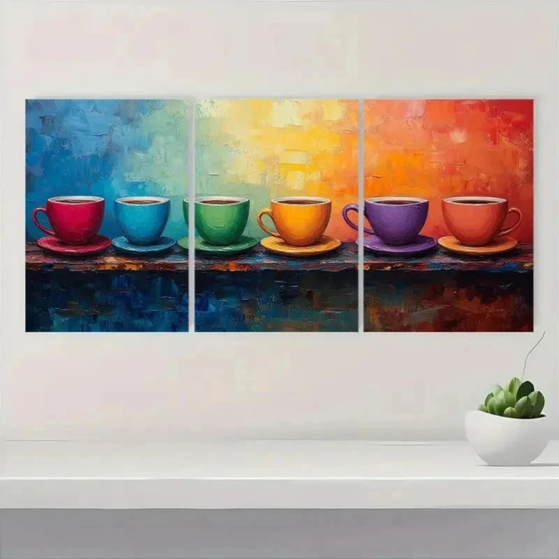 3pcs Vibrant Coffee Cup Canvas Art Q  Wall Art Set Canvas Framed 40x60cm - High Quality Print 100% Australian Made Wall Canvas Ready to Hang