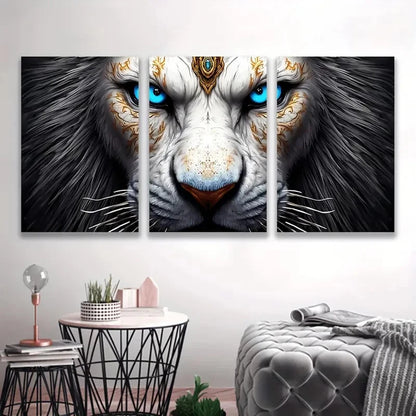 3pcs Abstract White Lion Painting     Wall Art Set Canvas Framed 40x60cm - High Quality Print 100% Australian Made Wall Canvas Ready to Hang - Bella Home Decor