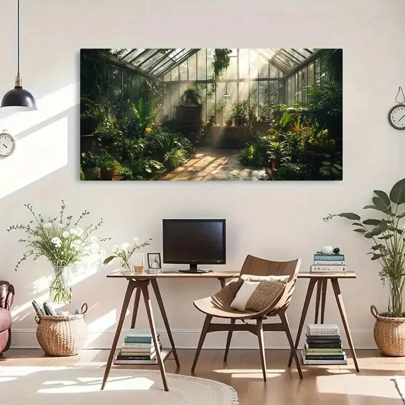 Serene Greenhouse Scene Wall Art Canvas Office Home Room Framed 120x60cm