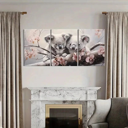 3pcs Australian Adorable Koalas Serene Nature Wall Art Set Canvas Framed 50x70cm - High Quality Print 100% Australian Made Wall Canvas Ready to Hang - Bella Home Decor