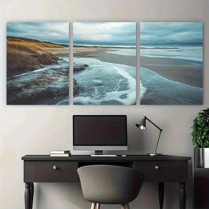 3pcs Ocean Waves & Sandy Shores Coastal Perfect Wall Art Set Canvas Framed 50x70cm - High Quality Print 100% Australian Made Wall Canvas Ready to Hang