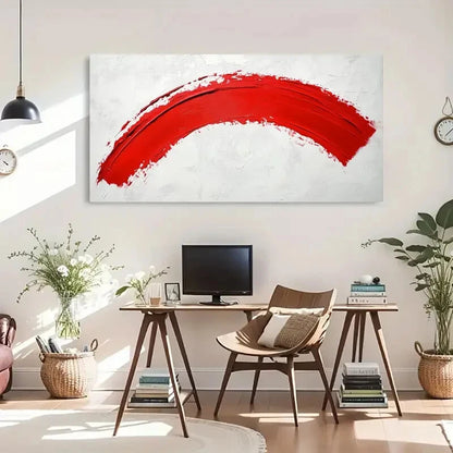 Vibrant Red & White Abstract Wall Art Canvas Office Home Room Framed 120x60cm - Bella Home Decor