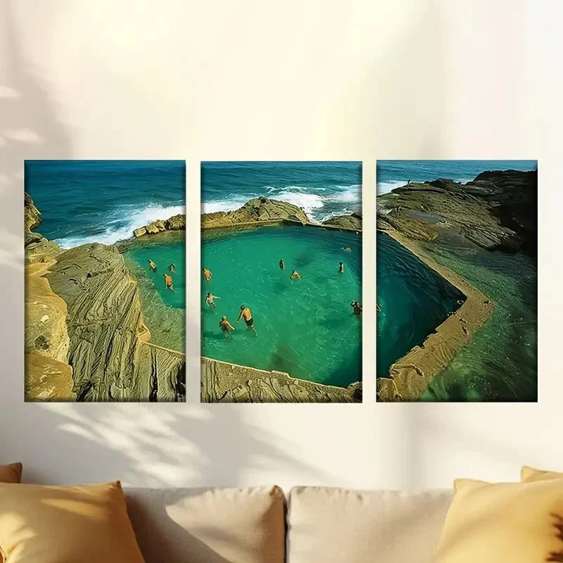 3pcs Amazing Natural Hot Springs Wall Art Set Canvas Framed 50x70cm - High Quality Print 100% Australian Made Wall Canvas Ready to Hang - Bella Home Decor