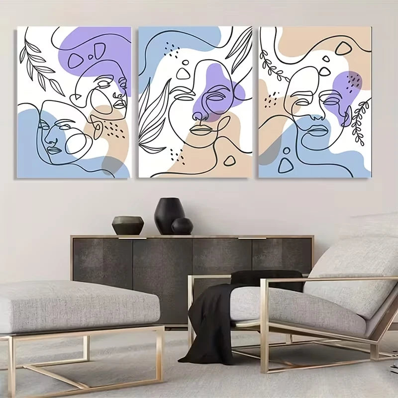 3pcs Minimalist Face Line Art Decor Wall Art Set Canvas Framed 60x90cm - High Quality Print 100% Australian Made Wall Canvas Ready to Hang - Bella Home Decor