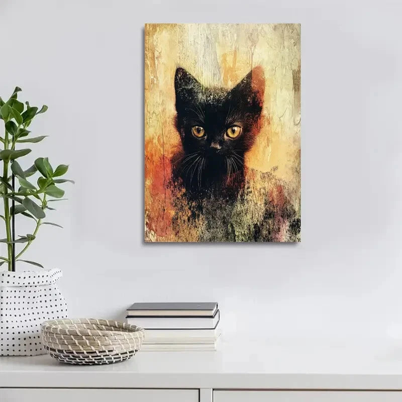 Retro Style Abstract Long Tail Kitten Painting 40x60cm Metal Print Ready to Hang - Bella Home Decor