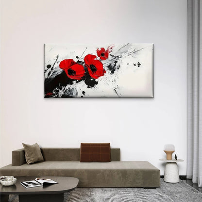 Red Flowers Abstract White Wall Art Canvas Office Home Room Framed 120x60cm