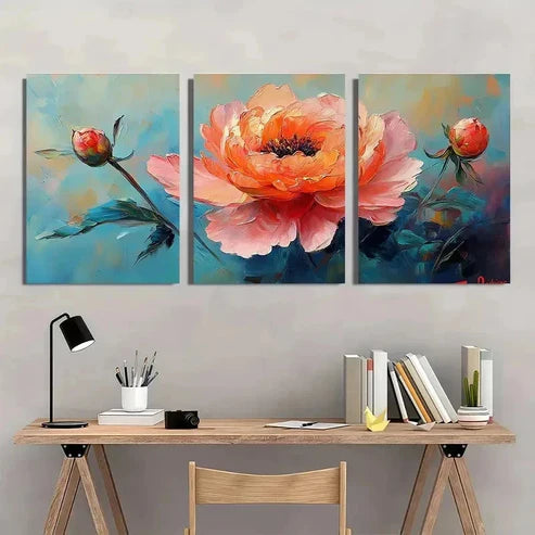 3pcs Pink Floral Peony Flower Perfect Wall Art Set – Wall Art Canvas Unframed - High Quality Print 100% Australian Made Wall Canvas