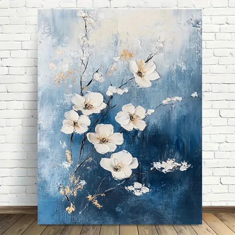 Beautiful Blue Floral Modern Vintage Painting 40x60cm Metal Print Ready to Hang - Bella Home Decor