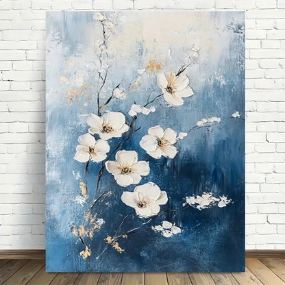Beautiful Blue Floral Modern Vintage Painting 40x60cm Metal Print Ready to Hang - Bella Home Decor