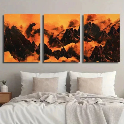 3pcs Volcano Erupting in Mountains Wall Art Set Canvas Unframed - High Quality Print 100% Australian Made Wall Canvas