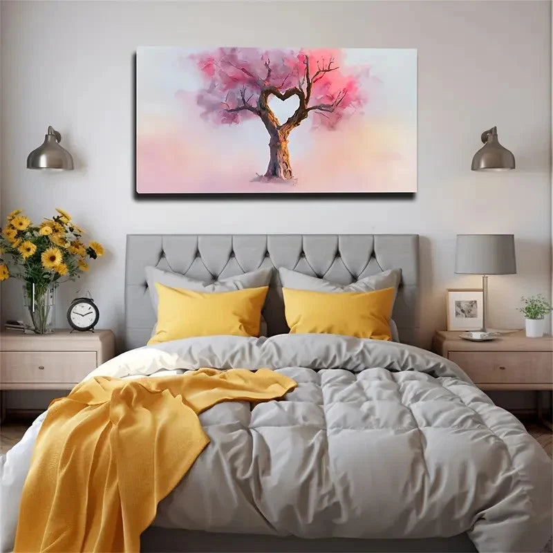 Plant Decor Pink Heart-Shaped Wall Art Canvas Office Home Room Framed 120x60cm