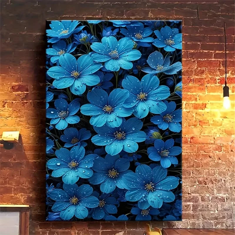 Vibrant Blue Blossom with Golden Center 60x90cm Metal Print Ready to Hang