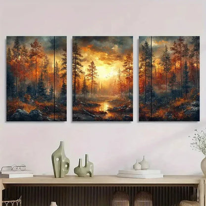 3pcs Vibrant Nature Landscape with Pine Trees Wall Art Set Canvas Unframed - High Quality Print 100% Australian Made Wall Canvas